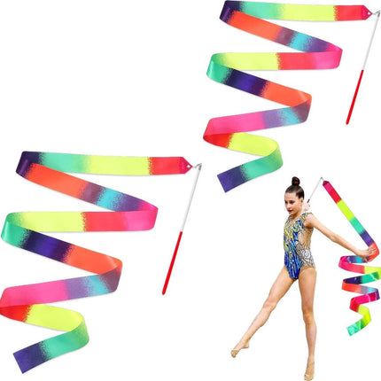 pieces - Ribbon dance sticks - 2 m - Dance rainbow streamers - 30cm long stick - ribbon dance staff - rhythmic gymnastics ribbon staff - ribbon sticks - rhythmic gymnastics ribbons - for artistic dance flags, talent shows and training equipment - gradient