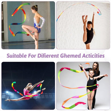 pieces - Ribbon dance sticks - 2 m - Dance rainbow streamers - 30cm long stick - ribbon dance staff - rhythmic gymnastics ribbon staff - ribbon sticks - rhythmic gymnastics ribbons - for artistic dance flags, talent shows and training equipment - gradient