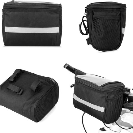 Bicycle Handlebar Bag - Waterproof Handlebar Bag - Detachable Bicycle Handlebar Bag - Bicycle Travel Accessories - Phone Bike Bag - Luggage Organizer - with transparent holder for mobile phones - Bicycle Bags for Electric Bikes - Black