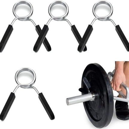 4 pieces - Barbell Clamp - 2.5 cm - Spring Barbell Clamp - Dumbbell Clip - Spring Clips for Weights - Barbell Bars - Clamp Ring - Spring Clips - Locking Clip Ring Bodybuilding - for Weightlifting, Training Barbell, Bars, Plates, Gym - Black