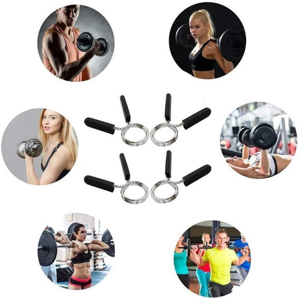 4 pieces - Barbell Clamp - 2.5 cm - Spring Barbell Clamp - Dumbbell Clip - Spring Clips for Weights - Barbell Bars - Clamp Ring - Spring Clips - Locking Clip Ring Bodybuilding - for Weightlifting, Training Barbell, Bars, Plates, Gym - Black