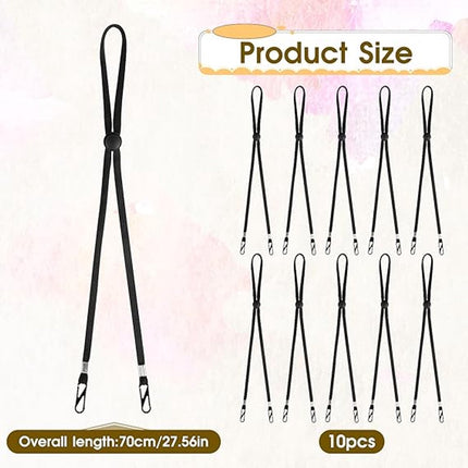 10 pieces - Hat cord - Windproof hat cord - Hat strap clips for travel hats - Removable chin strap - Anti-wind hood strap clip - Anti-loss hat strap clip - For golfing, boating, fishing, hats, outdoors - Black - 35 cm