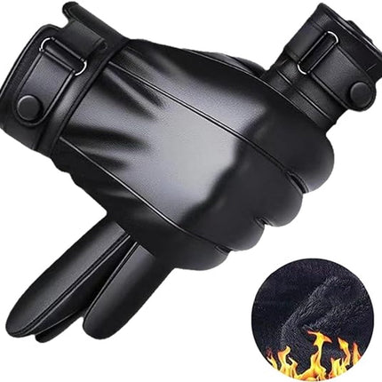 Gloves - Cycling Gloves - Winter Cycling Gloves - Touchscreen Gloves - Men's Leather Gloves - Winter Gloves - Winter and Outdoor Sports - Warm and Stylish Gloves - Cycling - Touchscreen - Black