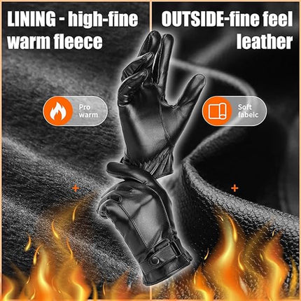 Gloves - Cycling Gloves - Winter Cycling Gloves - Touchscreen Gloves - Men's Leather Gloves - Winter Gloves - Winter and Outdoor Sports - Warm and Stylish Gloves - Cycling - Touchscreen - Black