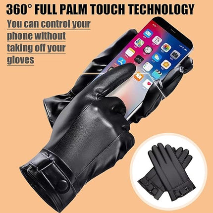 Gloves - Cycling Gloves - Winter Cycling Gloves - Touchscreen Gloves - Men's Leather Gloves - Winter Gloves - Winter and Outdoor Sports - Warm and Stylish Gloves - Cycling - Touchscreen - Black