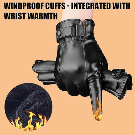 Gloves - Cycling Gloves - Winter Cycling Gloves - Touchscreen Gloves - Men's Leather Gloves - Winter Gloves - Winter and Outdoor Sports - Warm and Stylish Gloves - Cycling - Touchscreen - Black
