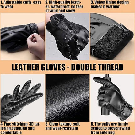 Gloves - Cycling Gloves - Winter Cycling Gloves - Touchscreen Gloves - Men's Leather Gloves - Winter Gloves - Winter and Outdoor Sports - Warm and Stylish Gloves - Cycling - Touchscreen - Black