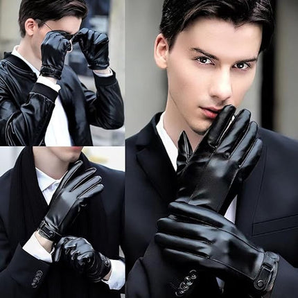 Gloves - Cycling Gloves - Winter Cycling Gloves - Touchscreen Gloves - Men's Leather Gloves - Winter Gloves - Winter and Outdoor Sports - Warm and Stylish Gloves - Cycling - Touchscreen - Black