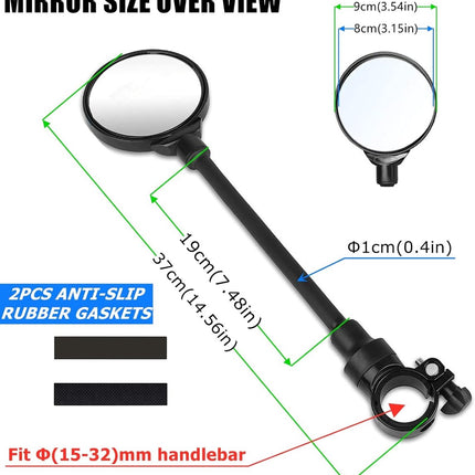 Bicycle Mirror E-bike Rearview Mirror - handlebar lens bicycle mirror - Bicycle mirror right - round mirror - safe rearview mirror for bicycle - scratch-resistant glass lens - adjustable and rotatable safe rearview mirror - 360º Rotatable
