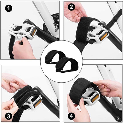 1 pair - Bicycle pedal straps - exercise bike pedal straps - adjustable pedal straps - universal bicycle pedal strap - anti-slip pedal mounting strap - bicycle accessories - bicycle pedal accessories - for anti-slip bicycle pedals - black