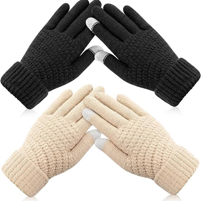 Winter Gloves - 2 Pairs Touchscreen Winter Gloves - Thermal Winter Gloves - Women's Winter Gloves - Mittens - Touch Tip Gloves for Cold Weather - Warm - Women's - One Size - Black and Beige