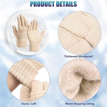 Winter Gloves - 2 Pairs Touchscreen Winter Gloves - Thermal Winter Gloves - Women's Winter Gloves - Mittens - Touch Tip Gloves for Cold Weather - Warm - Women's - One Size - Black and Beige