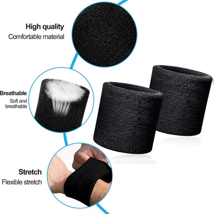 Sports wristband - 2 pieces Sweatbands - Sweatbands - Wrist - Wristbands - Wristbands - wrist headband - sports wristband - sports soft cotton wrist headband - absorbent terry cloth cuff - for gym tennis running basketball - Black