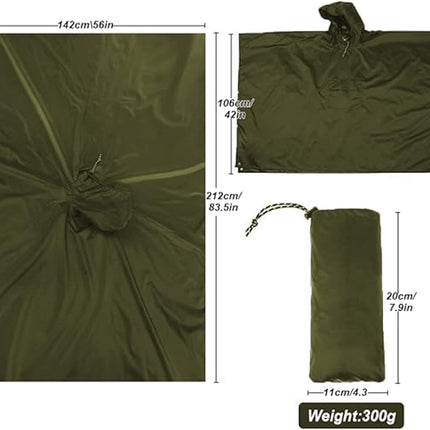 Poncho - Raincoat - 210*140cm - multifunctional waterproof rain poncho - Waterproof Rain Poncho - Cycling Poncho - reusable - raincoat with hood - rain poncho with chest pocket - with storage bag - for travel, hiking, camping, fishing - green