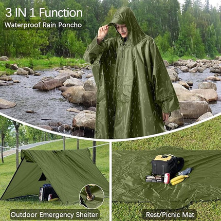 Poncho - Raincoat - 210*140cm - multifunctional waterproof rain poncho - Waterproof Rain Poncho - Cycling Poncho - reusable - raincoat with hood - rain poncho with chest pocket - with storage bag - for travel, hiking, camping, fishing - green