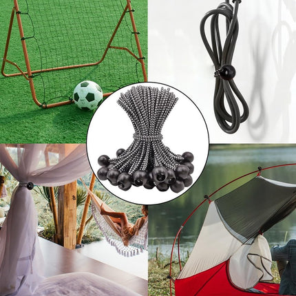 50 pieces - 6 inch - Elastic rope - Elastic cord - Tensioning elastic - tension cord - ball bungee cords - with balls - reusable - for golf nets, soccer goals, camping, tent poles, hose - black rope white spot - 150*22 mm