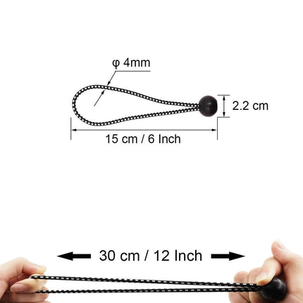 50 pieces - 6 inch - Elastic rope - Elastic cord - Tensioning elastic - tension cord - ball bungee cords - with balls - reusable - for golf nets, soccer goals, camping, tent poles, hose - black rope white spot - 150*22 mm