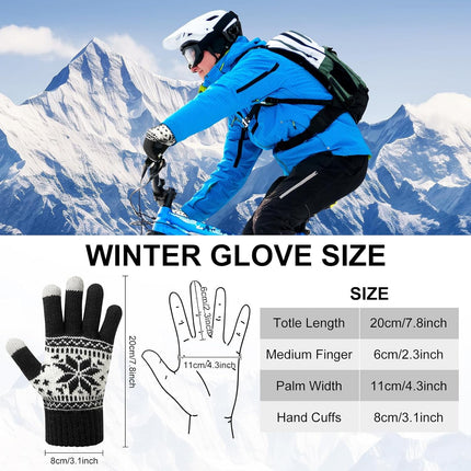 3 Pairs Touch Screen Gloves with Snow Flower Pattern, Warm Knit Winter Gloves Christmas Gifts Stocking Stuffers for Women Red1 Blue White