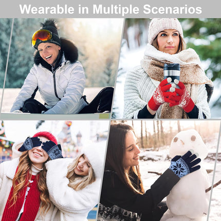 3 Pairs Touch Screen Gloves with Snow Flower Pattern, Warm Knit Winter Gloves Christmas Gifts Stocking Stuffers for Women Red1 Blue White