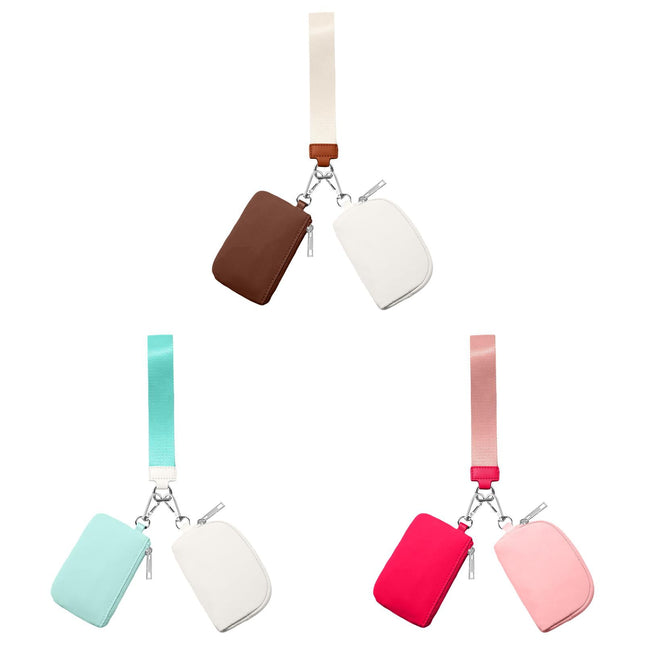 3/2/1PCS Keychain Wallet Mini Zip Around Wristlet Wallets For Women Detachable Dual Pouch