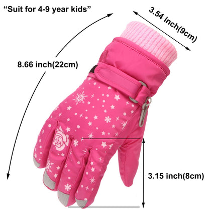 TAIAOJING Kids Winter Snow Ski Gloves Kids Winter Warm Windproof Cold Weather Outdoor Sports Gloves For Boys Girls Snow Gloves Ski Gloves One Size as pictures shown