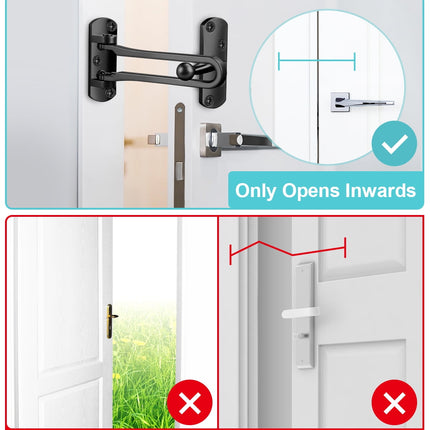 DOMETOUR Door Reinforcement Lock Latch Swing Bar Guard Front Inside Door Safety Child Proof Stopper Kids Home Hotel Apartment Thicken Solid Aluminium