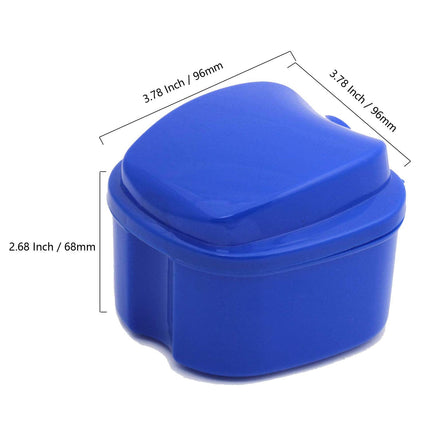 Denture Bath Case Cup Box Holder Storage Container with Denture Cleaner Brush Strainer Basket for Travel Cleaning Blue
