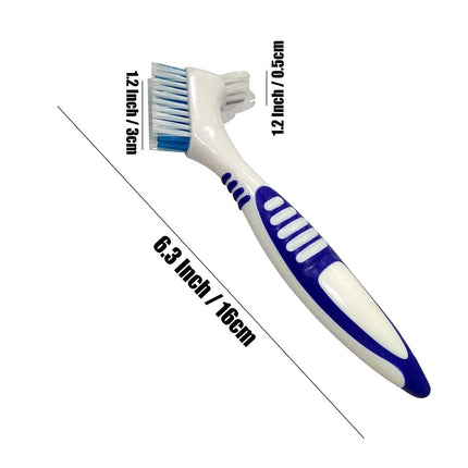 Denture Bath Case Cup Box Holder Storage Container with Denture Cleaner Brush Strainer Basket for Travel Cleaning Blue