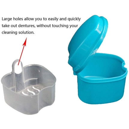 Denture Bath Case Cup Box Holder Storage Container with Denture Cleaner Brush Strainer Basket for Travel Cleaning Green