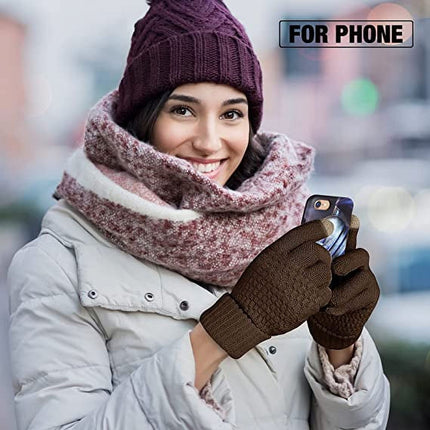 Dalrosia Women's Winter Touch Screen Gloves Warm Fleece Lined Knit Gloves Elastic Cuff Winter Texting Gloves Beige