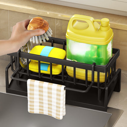 PALIFEUR Sponge Holder for Kitchen Sink, Kitchen Sink Organizer Rustproof 304 Stainless Steel Detachable Dishcloth Rack Sink Caddy, Kitchen Sponge Holder Bathroom Organizer Brush Holder Storage Black