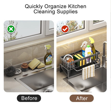 PALIFEUR Sponge Holder for Kitchen Sink, Kitchen Sink Organizer Rustproof 304 Stainless Steel Detachable Dishcloth Rack Sink Caddy, Kitchen Sponge Holder Bathroom Organizer Brush Holder Storage Gray