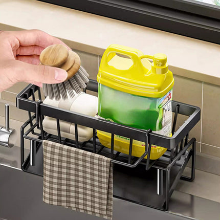 PALIFEUR Sponge Holder for Kitchen Sink, Kitchen Sink Organizer Rustproof 304 Stainless Steel Detachable Dishcloth Rack Sink Caddy, Kitchen Sponge Holder Bathroom Organizer Brush Holder Storage XA_#Black