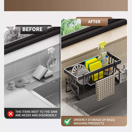 PALIFEUR Sponge Holder for Kitchen Sink, Kitchen Sink Organizer Rustproof 304 Stainless Steel Detachable Dishcloth Rack Sink Caddy, Kitchen Sponge Holder Bathroom Organizer Brush Holder Storage XA_#Gray