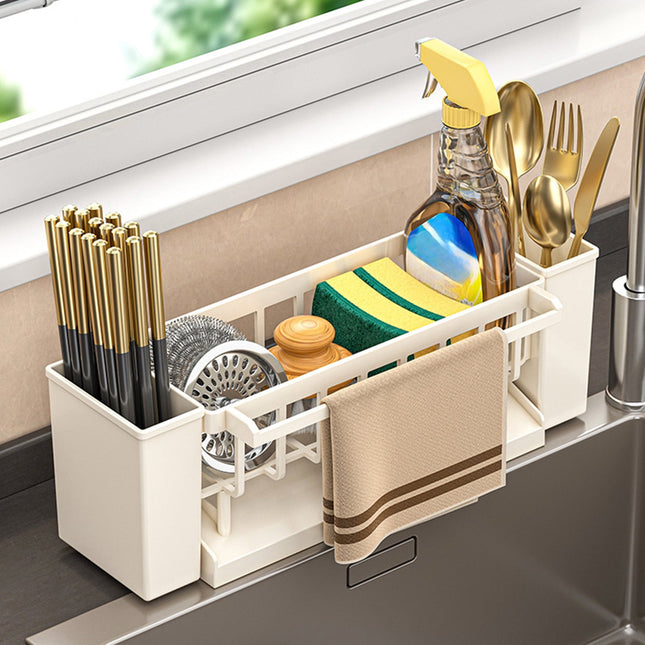 PALIFEUR Sponge Holder for Kitchen Sink Kitchen Sink Organizer Rustproof 304 Stainless Steel in White