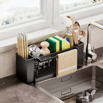 PALIFEUR Sponge Holder for Kitchen Sink, Kitchen Sink Organizer Rustproof 304 Stainless Steel Detachable Dishcloth Rack Sink Caddy, Kitchen Sponge Holder Bathroom Organizer Brush Holder Storage XB_#Black