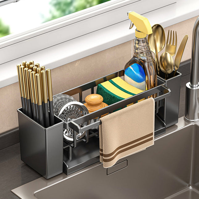 PALIFEUR Sponge Holder for Kitchen Sink Kitchen Sink Organizer Rustproof 304 Stainless Steel in White