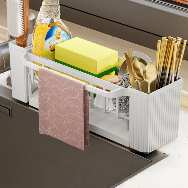 PALIFEUR Sponge Holder for Kitchen Sink Kitchen Sink Organizer Rustproof 304 Stainless Steel in White