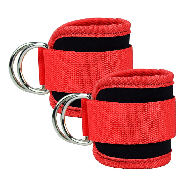 Billbianc Adjustable Polyester Ankle Straps for Cable Machine Kickbacks (2 Pack) Red