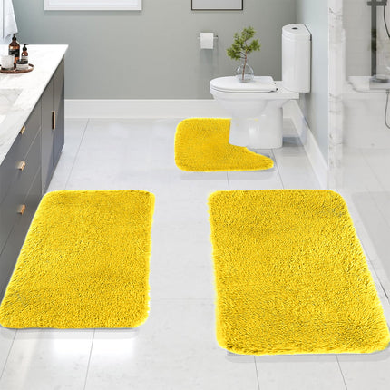 Under $5 Tyidzon Bathroom Rugs Solid Color Bath Mats 3 Set Bath Mats for bathroom Toilet Mats Universal Soft Comfortable Water Absorption Non-Slip Thick Machine Washable Easier to Dry AYellow