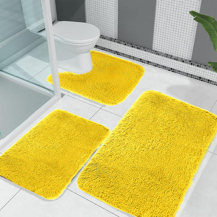 Under $5 Tyidzon Bathroom Rugs Solid Color Bath Mats 3 Set Bath Mats for bathroom Toilet Mats Universal Soft Comfortable Water Absorption Non-Slip Thick Machine Washable Easier to Dry AYellow