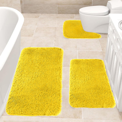 Under $5 Tyidzon Bathroom Rugs Solid Color Bath Mats 3 Set Bath Mats for bathroom Toilet Mats Universal Soft Comfortable Water Absorption Non-Slip Thick Machine Washable Easier to Dry AYellow