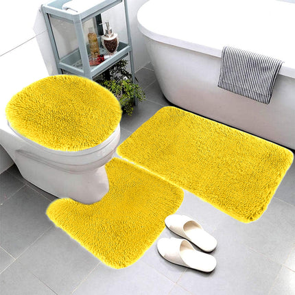 Under $5 Tyidzon Bathroom Rugs Solid Color Bath Mats 3 Set Bath Mats for bathroom Toilet Mats Universal Soft Comfortable Water Absorption Non-Slip Thick Machine Washable Easier to Dry AYellow 1