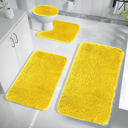 Under $5 Tyidzon Bathroom Rugs Solid Color Bath Mats 3 Set Bath Mats for bathroom Toilet Mats Universal Soft Comfortable Water Absorption Non-Slip Thick Machine Washable Easier to Dry AYellow 2