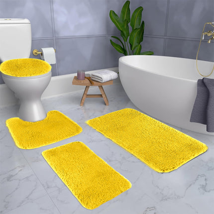 Under $5 Tyidzon Bathroom Rugs Solid Color Bath Mats 3 Set Bath Mats for bathroom Toilet Mats Universal Soft Comfortable Water Absorption Non-Slip Thick Machine Washable Easier to Dry AYellow 2