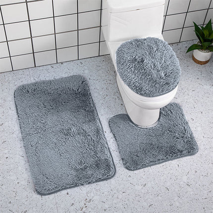 Under $5 Tyidzon Bathroom Rugs Solid Color Bath Mats 3 Set Bath Mats for bathroom Toilet Mats Universal Soft Comfortable Water Absorption Non-Slip Thick Machine Washable Easier to Dry BDark Gray 1