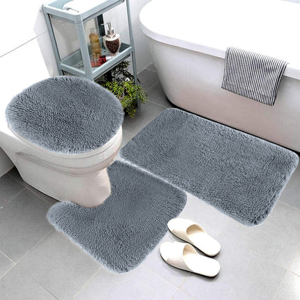 Under $5 Tyidzon Bathroom Rugs Solid Color Bath Mats 3 Set Bath Mats for bathroom Toilet Mats Universal Soft Comfortable Water Absorption Non-Slip Thick Machine Washable Easier to Dry BDark Gray 1