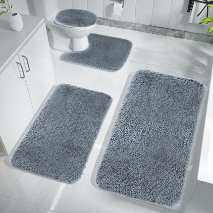 Under $5 Tyidzon Bathroom Rugs Solid Color Bath Mats 3 Set Bath Mats for bathroom Toilet Mats Universal Soft Comfortable Water Absorption Non-Slip Thick Machine Washable Easier to Dry BDark Gray 2