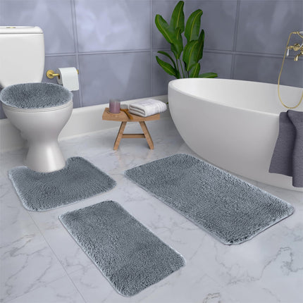 Under $5 Tyidzon Bathroom Rugs Solid Color Bath Mats 3 Set Bath Mats for bathroom Toilet Mats Universal Soft Comfortable Water Absorption Non-Slip Thick Machine Washable Easier to Dry BDark Gray 2