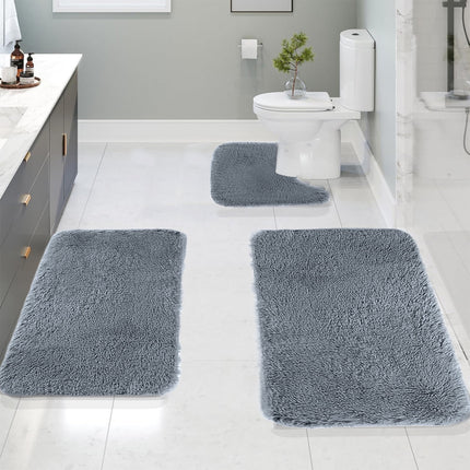 Under $5 Tyidzon Bathroom Rugs Solid Color Bath Mats 3 Set Bath Mats for bathroom Toilet Mats Universal Soft Comfortable Water Absorption Non-Slip Thick Machine Washable Easier to Dry BDrak Gray